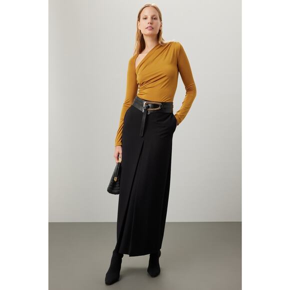 Lapointe Jersey Ruched Mustard Yellow Long Sleeve Asymmetric Top Size 10 - Picture 2 of 15